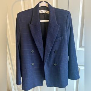 Zara navy, stripes/boyfriend double breasted blazer/medium women’s